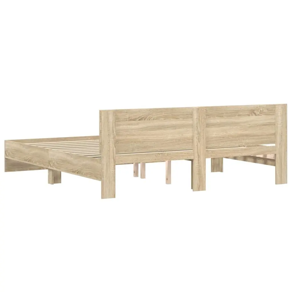 King Bed Frame Sonoma Oak Brown Engineered Wood Slatted Base Bedroom Furniture