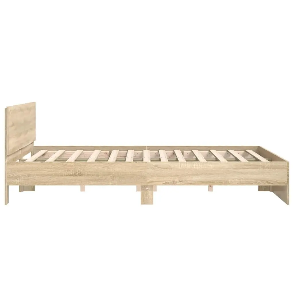 King Bed Frame Sonoma Oak Brown Engineered Wood Slatted Base Bedroom Furniture