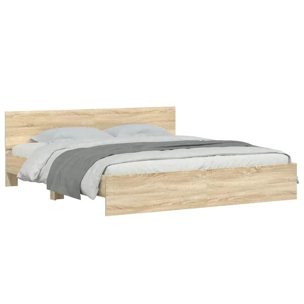 King Bed Frame Sonoma Oak Brown Engineered Wood Slatted Base Bedroom Furniture