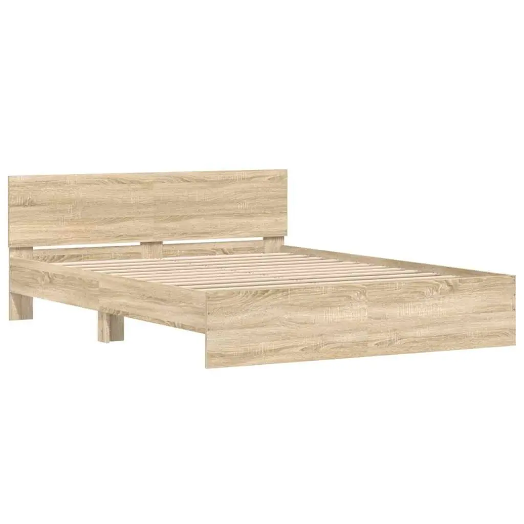 Bed Frame Engineered Wood 150x200 cm Brown Slatted Base Support