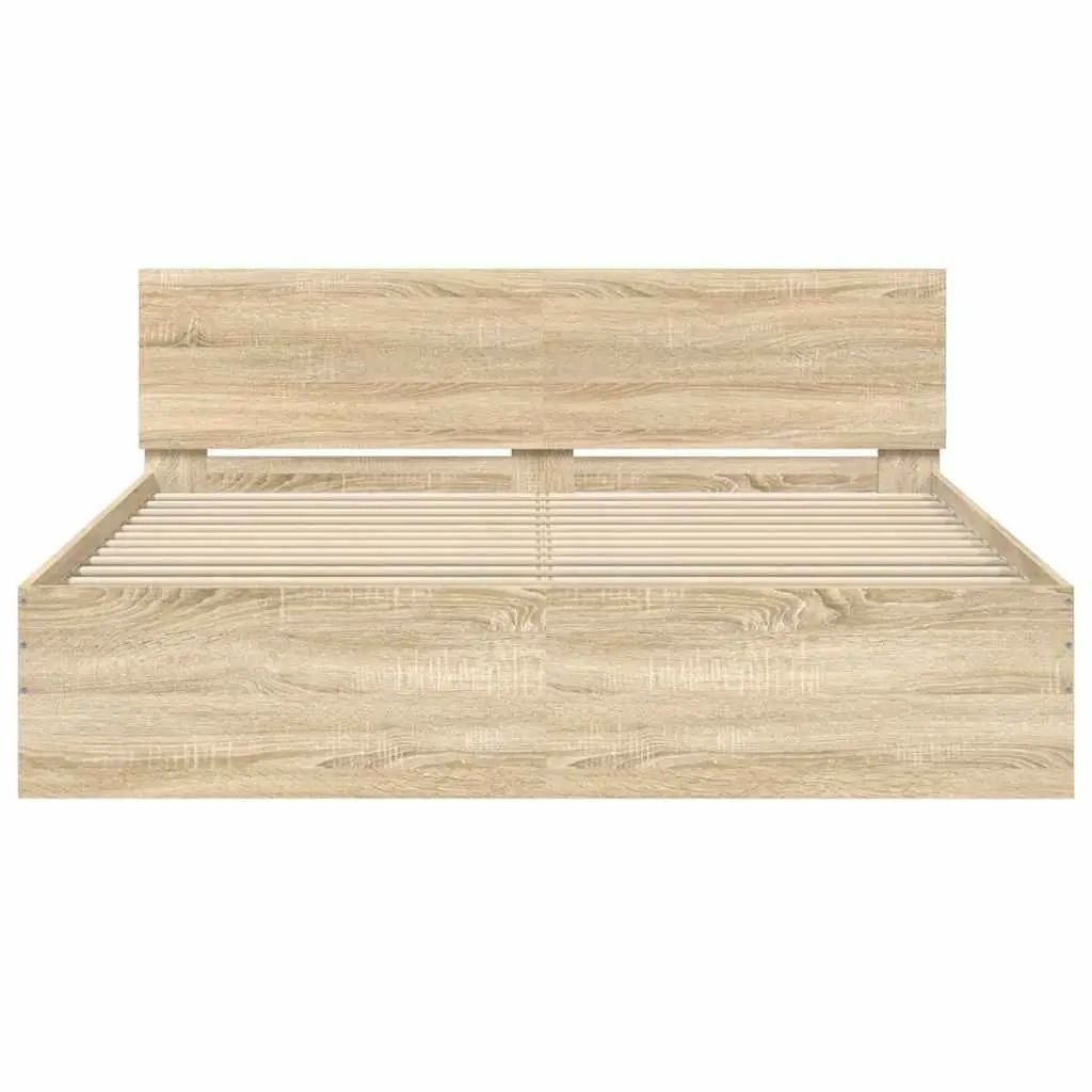 Bed Frame Engineered Wood 150x200 cm Brown Slatted Base Support