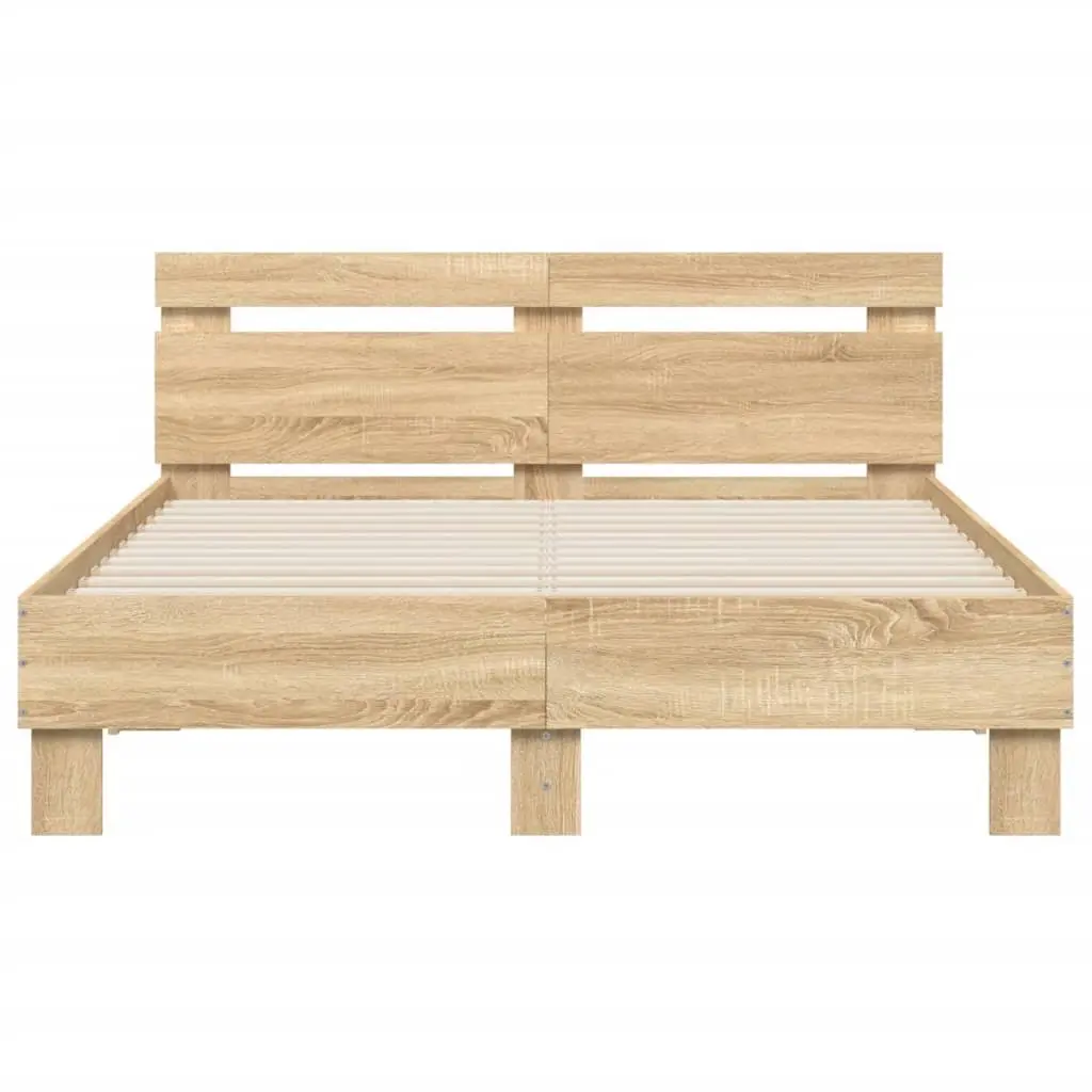 Bed Frame with RGB LED Lights Sonoma Oak Brown Bedroom Furniture 135x190cm Slats