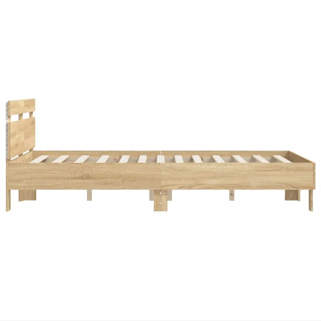 Bed Frame with RGB LED Lights Sonoma Oak Brown Bedroom Furniture 135x190cm Slats