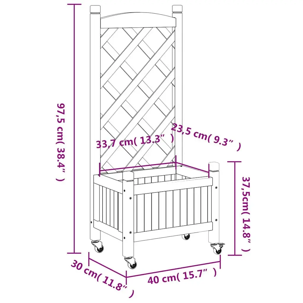 Wooden Planter with Trellis Panel Wheels Grey Solid Fir Wood Outdoor Patio