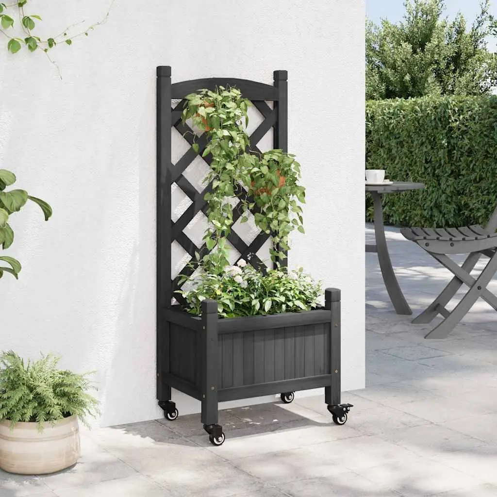 Wooden Planter with Trellis Solid Fir Wood Black Garden Outdoor