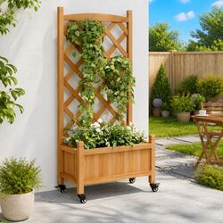 Versatile Wooden Planter with Wheels for Climbing Plants