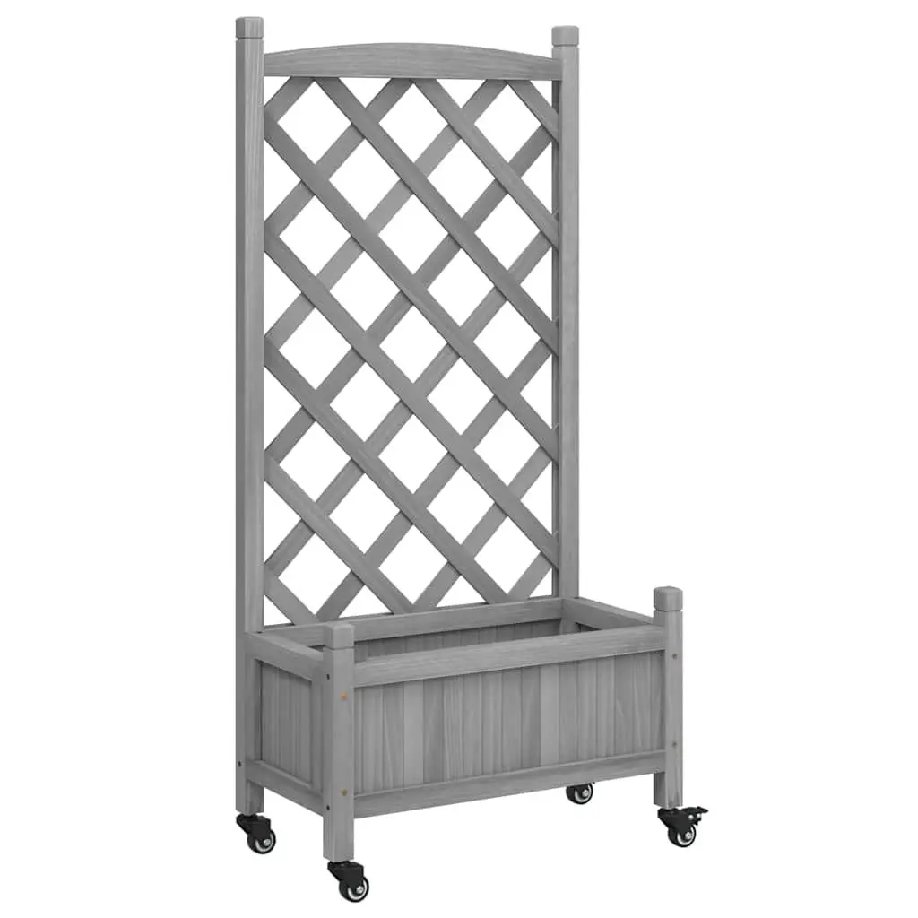 Wooden Planter with Trellis Support and Wheels Solid Fir Grey
