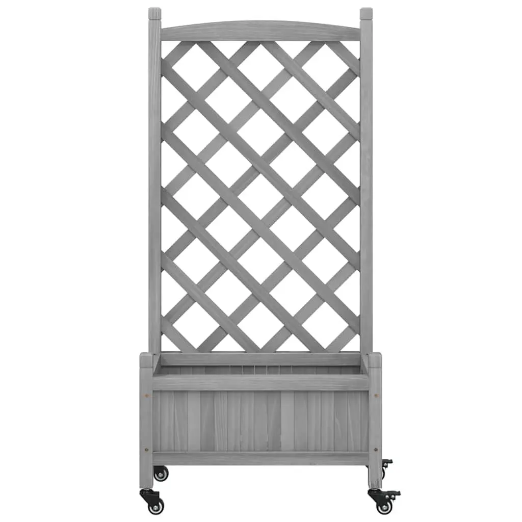 Wooden Planter with Trellis Support and Wheels Solid Fir Grey