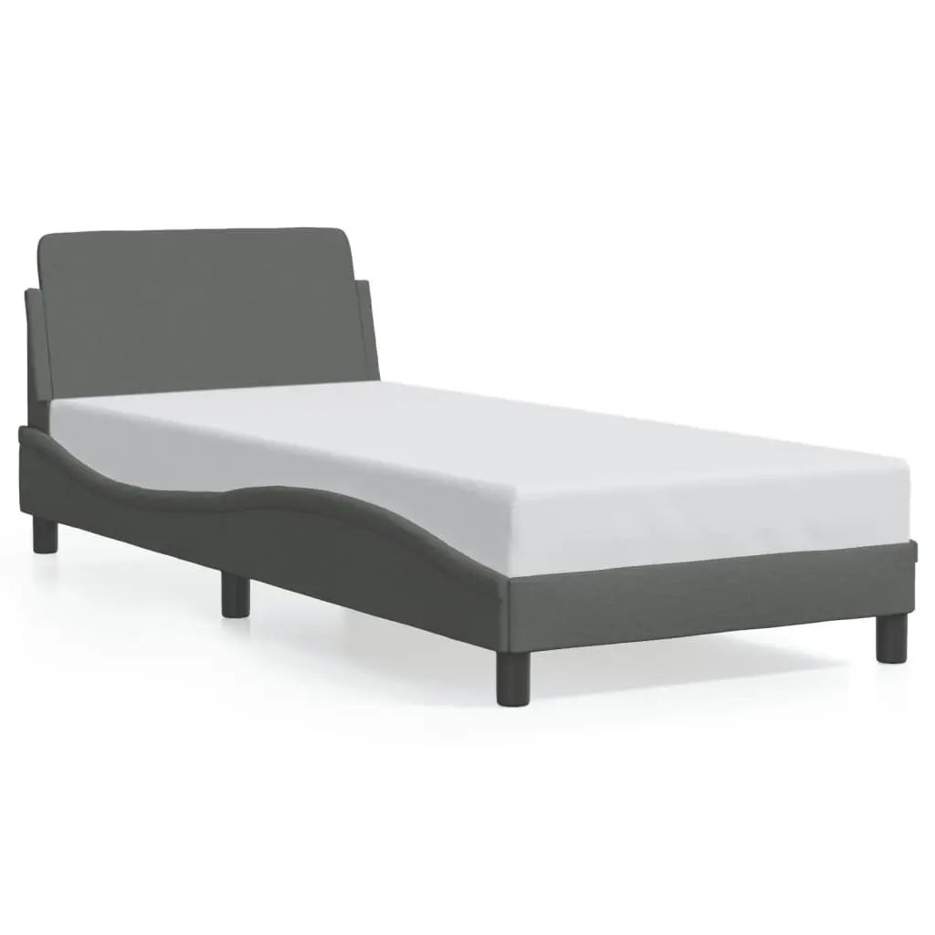 Bed Frame Grey Fabric Headboard 90x190 cm Bedroom Furniture Slatted Base Design