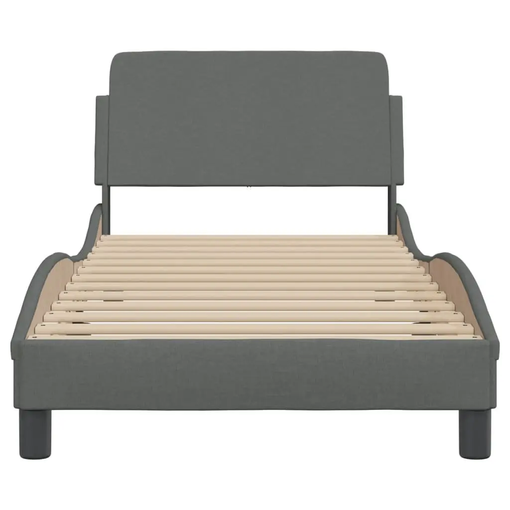 Bed Frame Grey Fabric Headboard 90x190 cm Bedroom Furniture Slatted Base Design