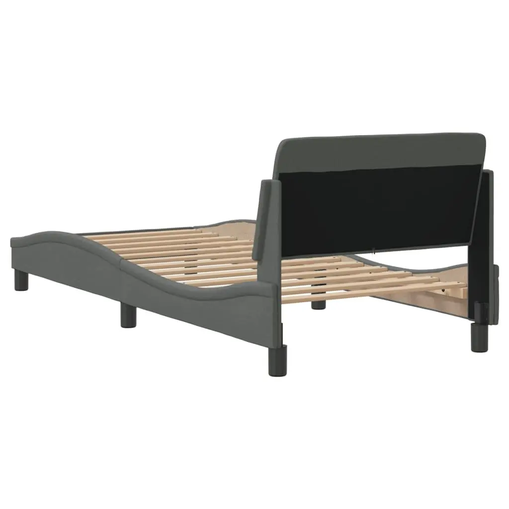 Bed Frame Grey Fabric Headboard 90x190 cm Bedroom Furniture Slatted Base Design