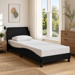 Bed Frame with Headboard Black Fabric 90x190 cm Bedroom Furniture Slatted Base