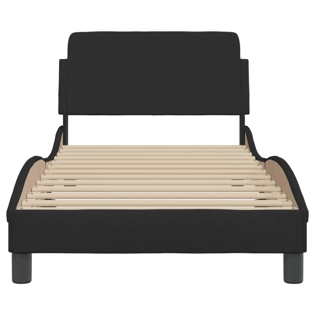 Bed Frame Fabric Black 90x190 cm Slatted Base