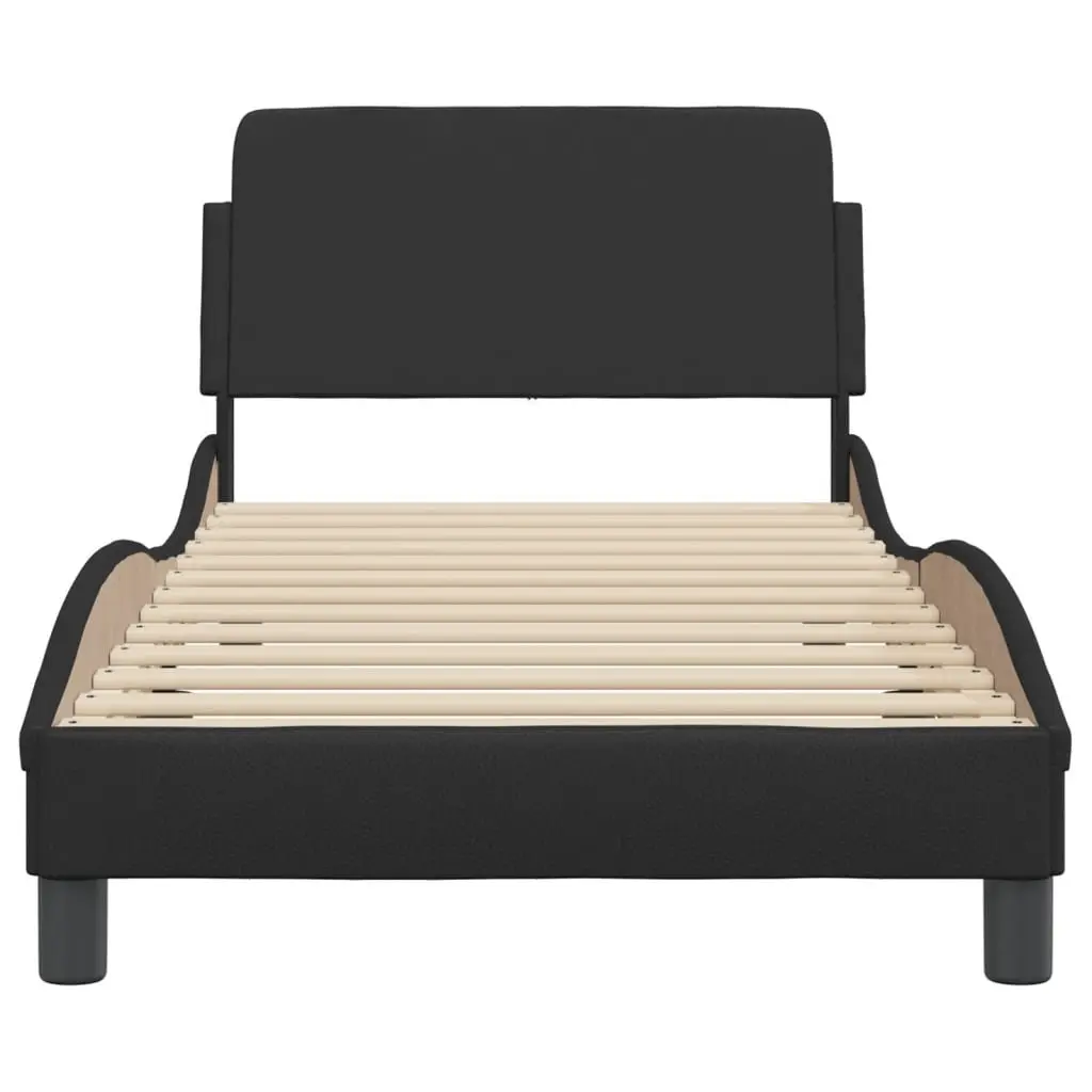 Faux Leather Bed Frame 90x190 cm Black with Headboard Slat Base