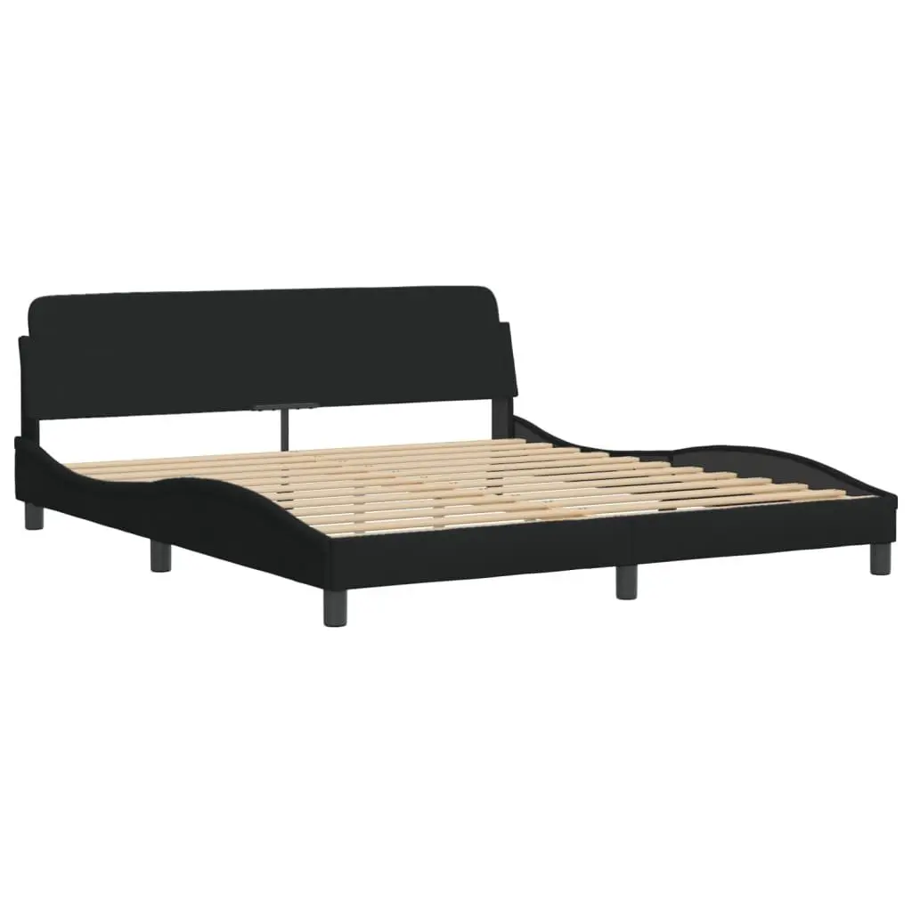 King Bed Frame 180x200cm Black Fabric Headboard Bedroom Furniture Slats