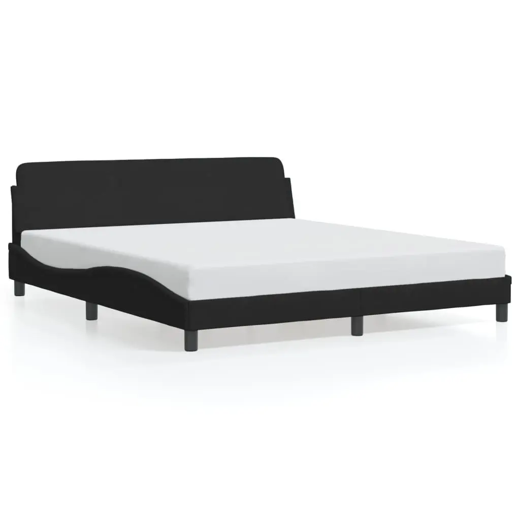 King Size Bed Frame Velvet 180x200 cm Black Upholstered Headboard