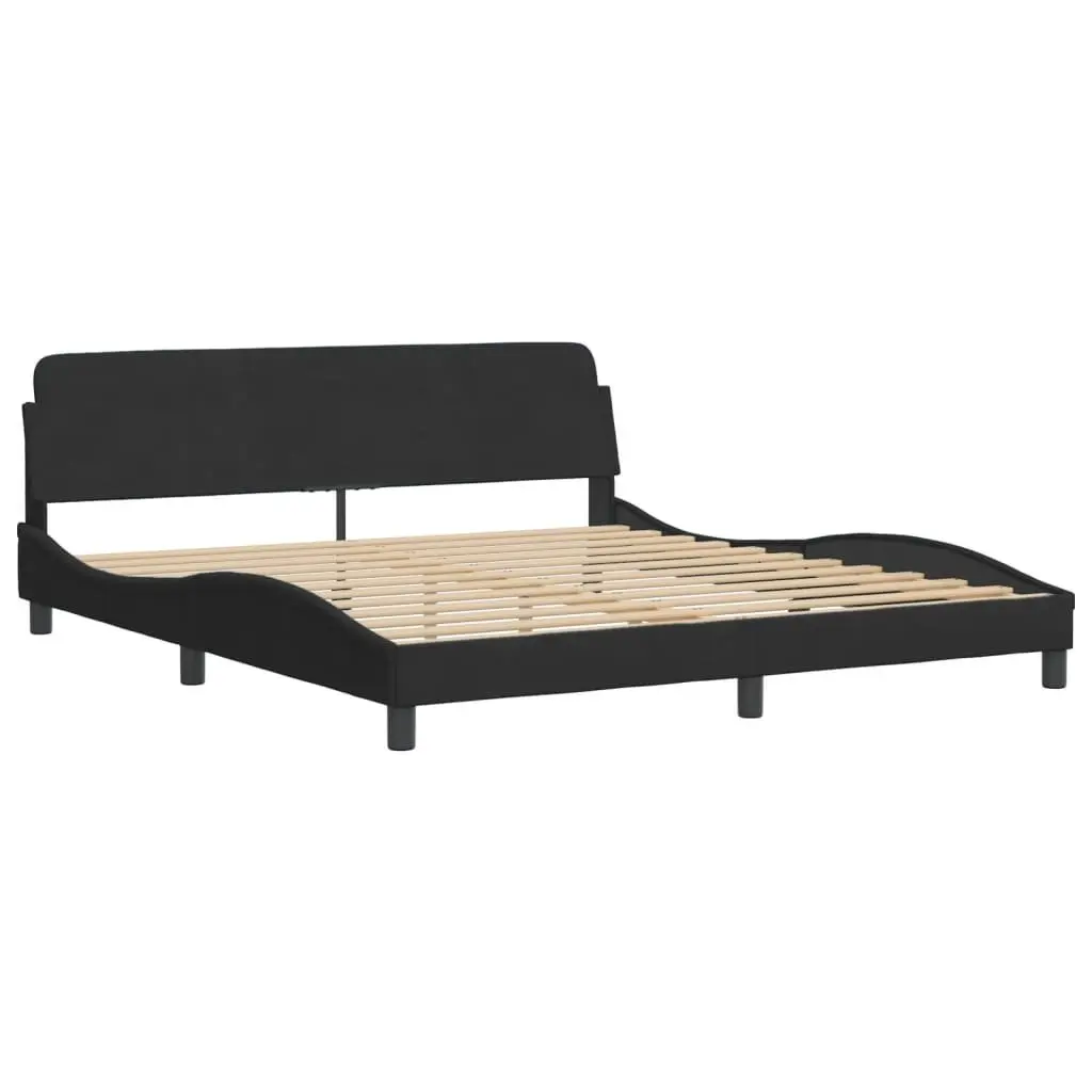 King Size Bed Frame Velvet 180x200 cm Black Upholstered Headboard