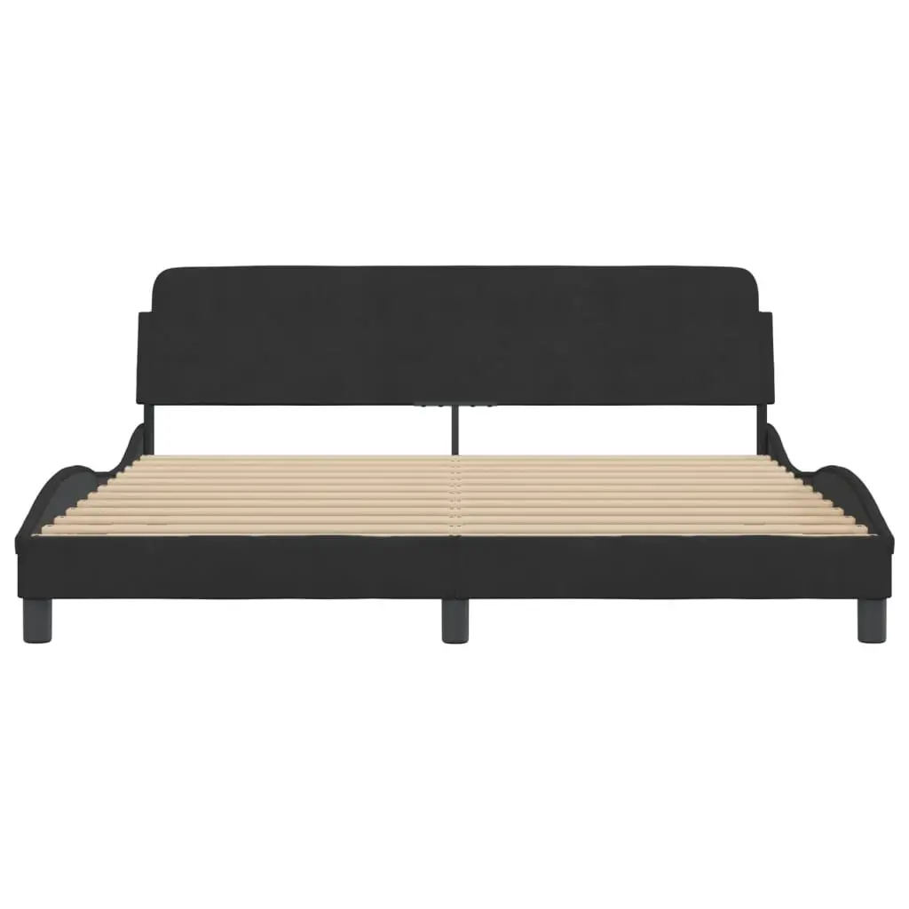 King Size Bed Frame Velvet 180x200 cm Black Upholstered Headboard