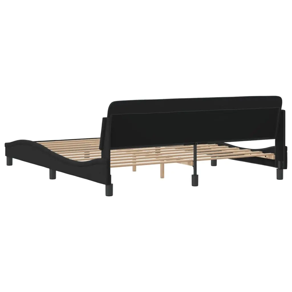 King Size Bed Frame Velvet 180x200 cm Black Upholstered Headboard