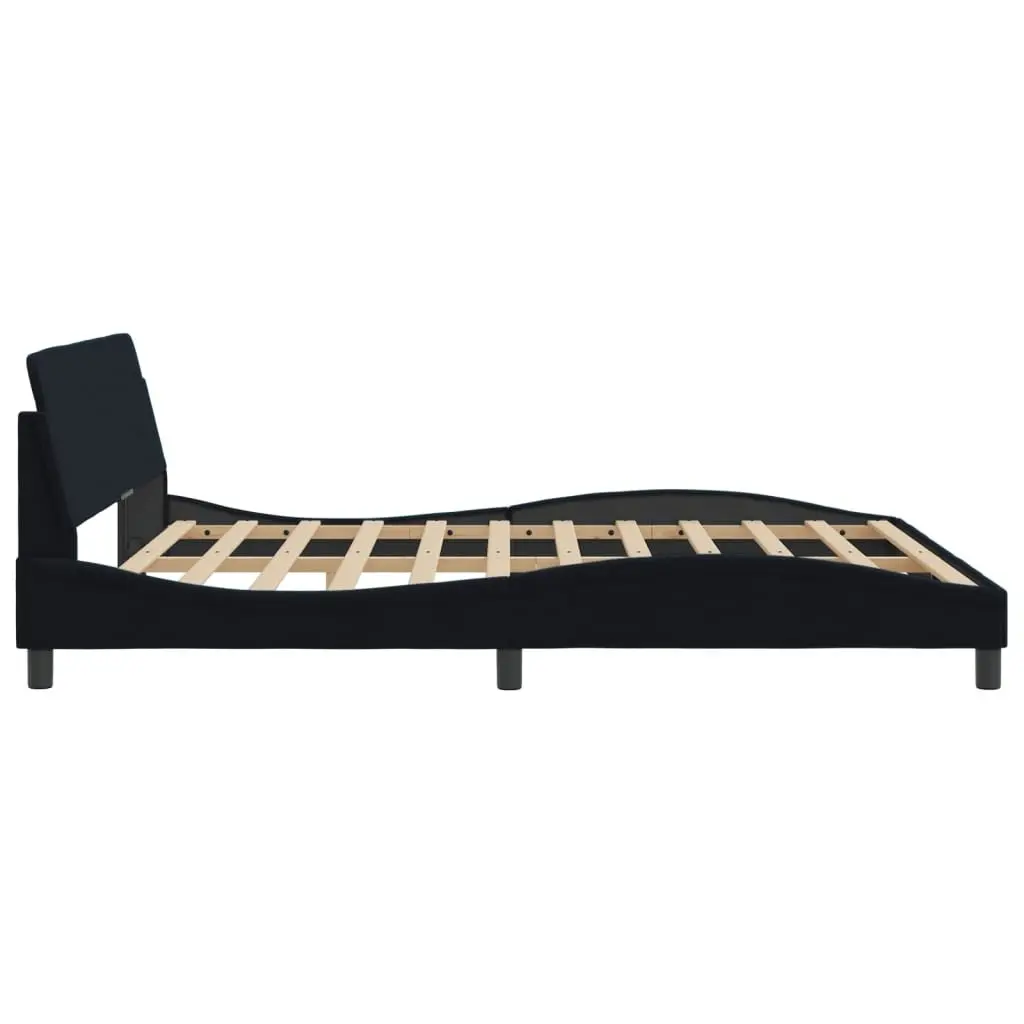 King Size Bed Frame Velvet 180x200 cm Black Upholstered Headboard