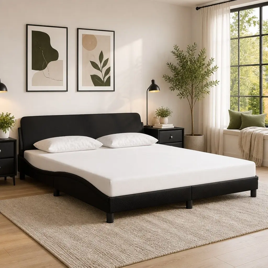 King Bed Frame Faux Leather 180x200 cm Black