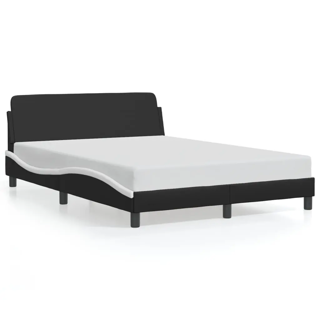Double Bed Frame with Headboard Black White Faux Leather 137x190 cm Bedroom
