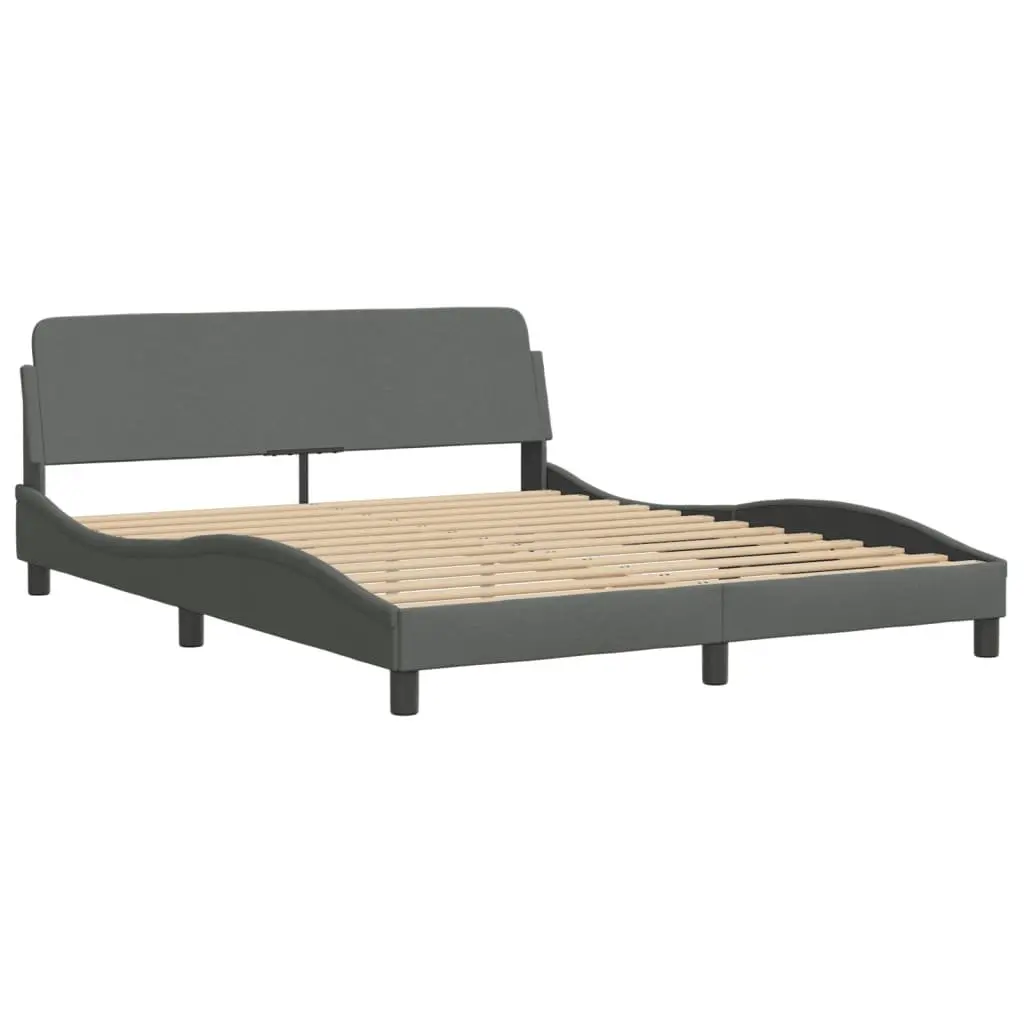 Queen Bed Frame Grey Fabric Headboard Sturdy Legs Bedroom Furniture Modern