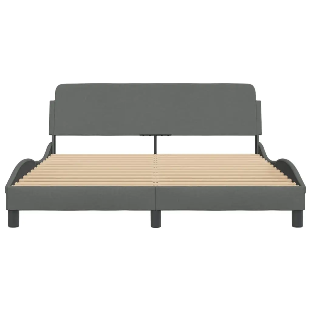 Queen Bed Frame Grey Fabric Headboard Sturdy Legs Bedroom Furniture Modern