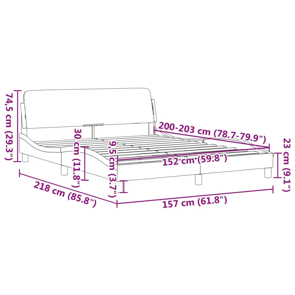 Queen Bed Frame Grey Fabric Headboard Sturdy Legs Bedroom Furniture Modern