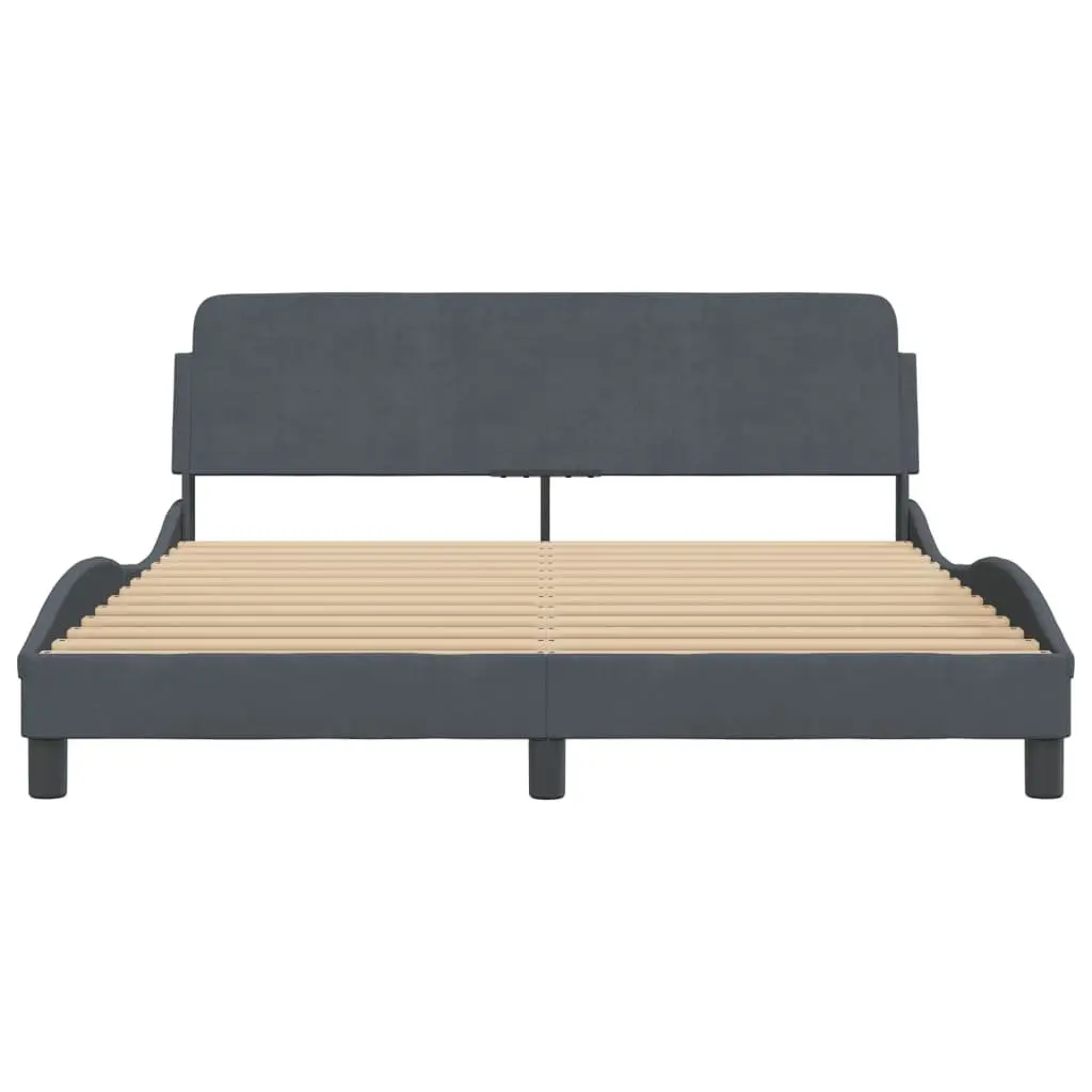 Queen Bed Frame Velvet Upholstered Grey 152 x 203 cm Plywood Slats Modern Bedroom
