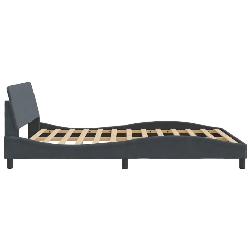 Queen Bed Frame Velvet Upholstered Grey 152 x 203 cm Plywood Slats Modern Bedroom
