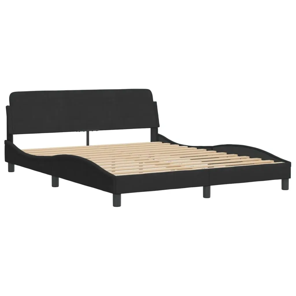 Queen Bed Frame Black Velvet Headboard Plywood Slats Modern Bedroom Furniture
