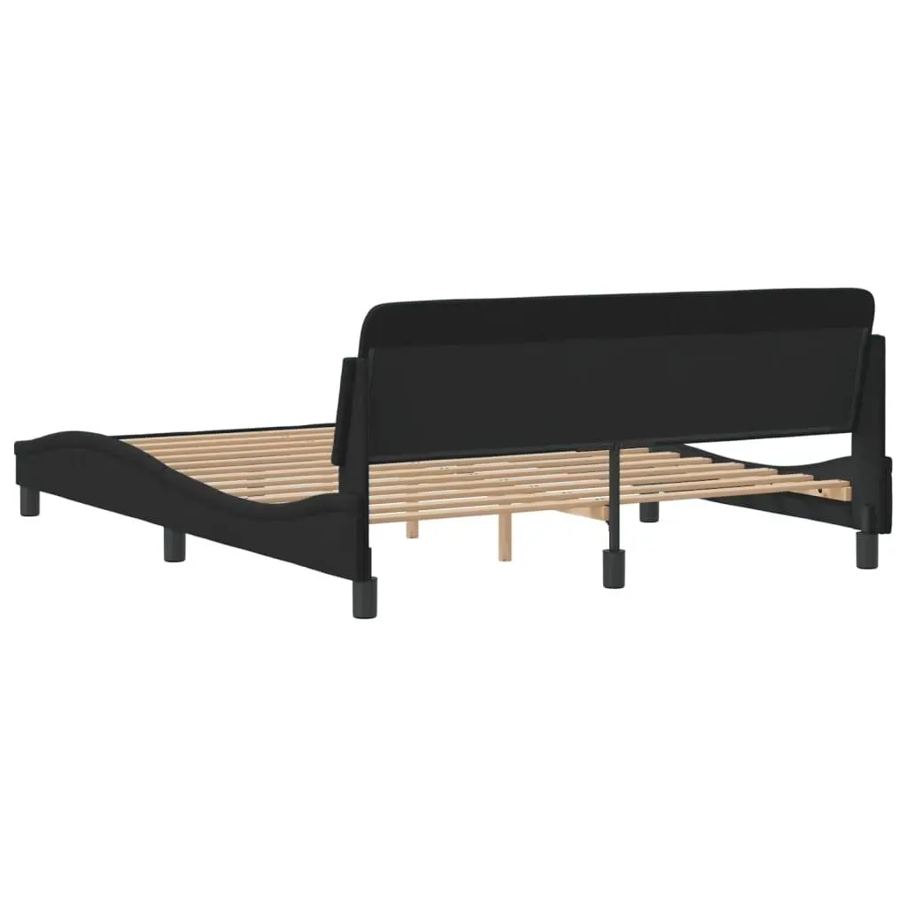 Queen Bed Frame Black Velvet Headboard Plywood Slats Modern Bedroom Furniture