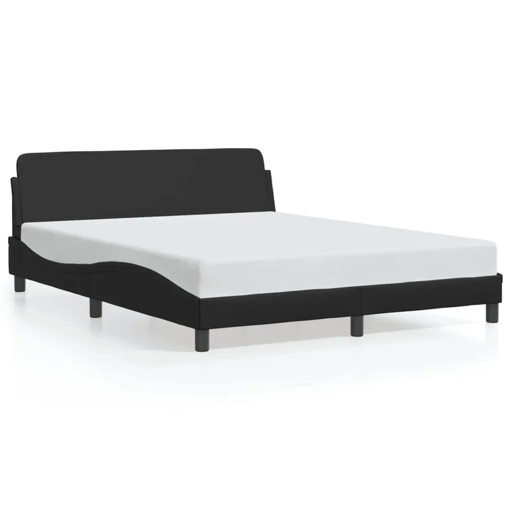 Bed Frame Faux Leather Black 152x203cm with Headboard