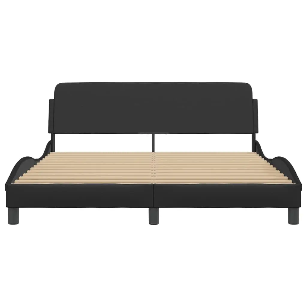 Bed Frame Faux Leather Black 152x203cm with Headboard