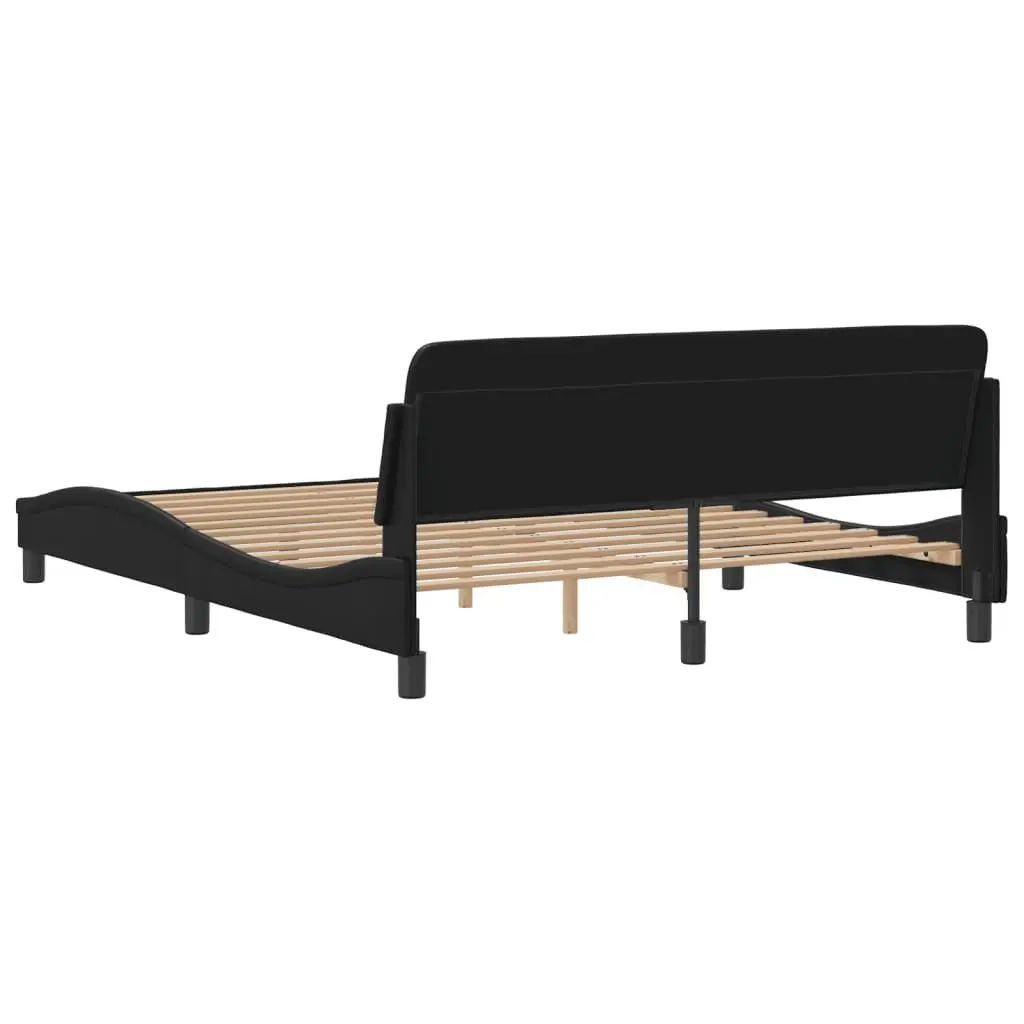 Bed Frame Faux Leather Black 152x203cm with Headboard