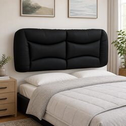 Headboard Cushion Black 137cm Double Bed Wall Mounted Faux Leather Upholstered