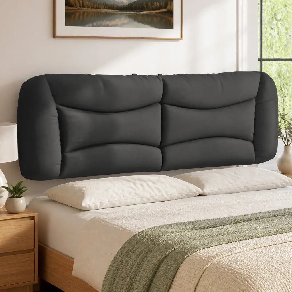 Headboard Cushion Grey Fabric Wall Mounted Bed Pillow Back Support 153cm