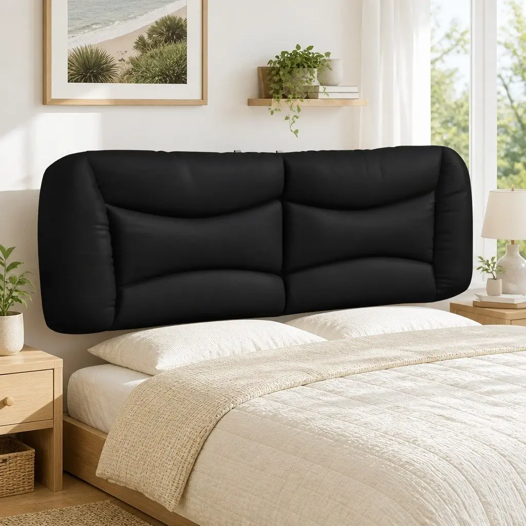 Wall Mounted Upholstered Cushion Faux Leather 153cm Black for Bed Frame