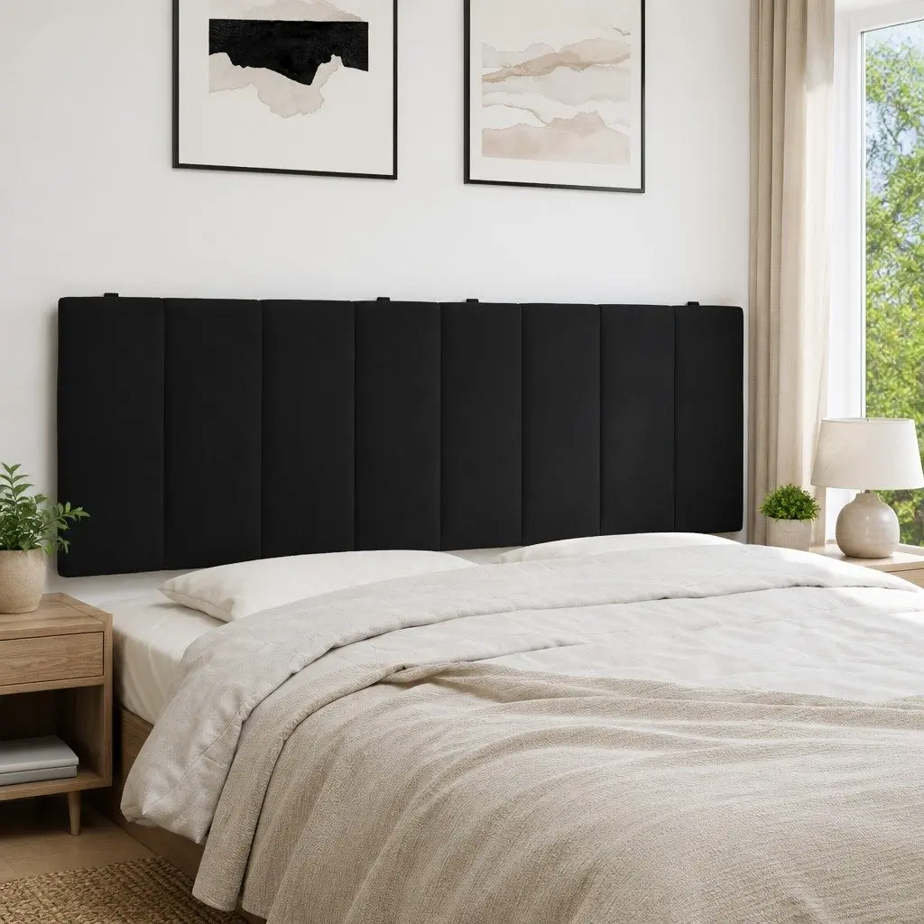 Headboard Cushion Hanko Black 153cm Velvet Wall Mounted Bed Pillow Support