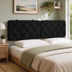 Headboard Cushion 180cm Black Velvet Upholstered Bed Pillow Wall Mount Back
