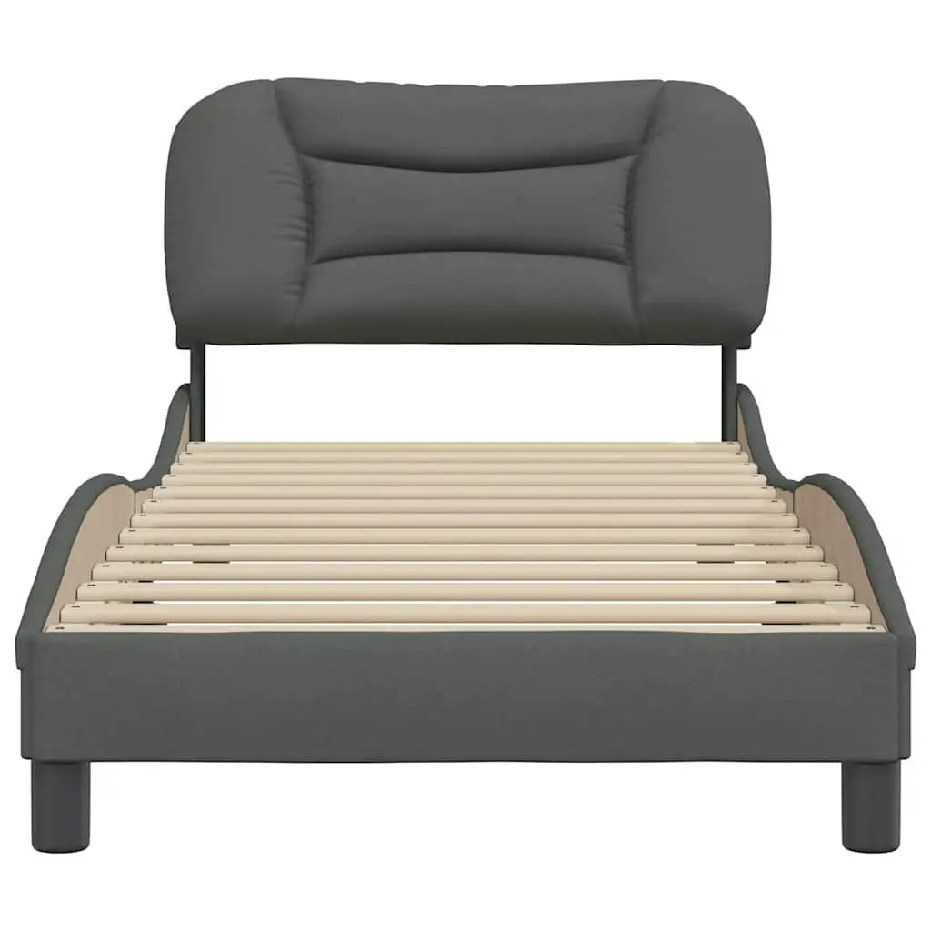 Bed Frame Fabric Grey 90x190 cm with Headboard Slatted Base