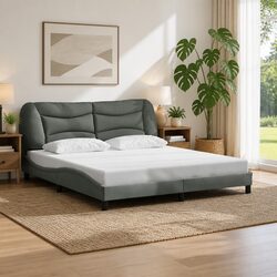 Functional Grey King Bed Frame 180x200 cm with Slats