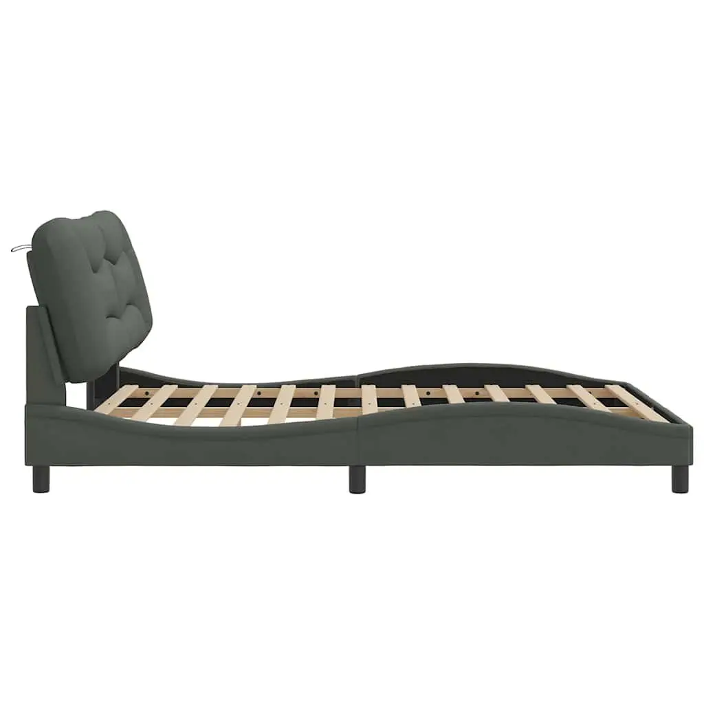 Queen Bed Frame Upholstered Fabric 152x203cm Grey