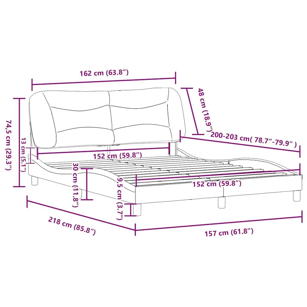 Queen Bed Frame with Fabric Headboard and Plywood Slats Black 152x203cm