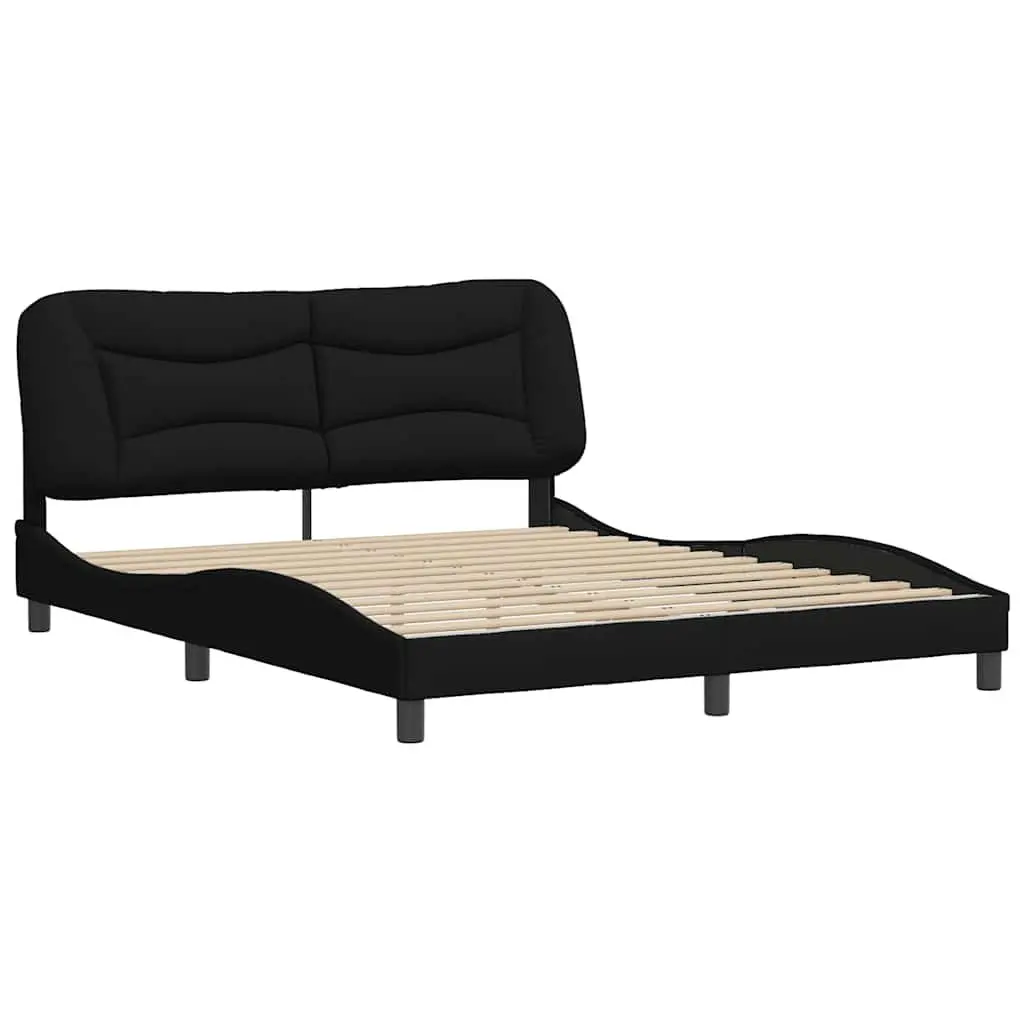Queen Bed Frame with Fabric Headboard and Plywood Slats Black 152x203cm