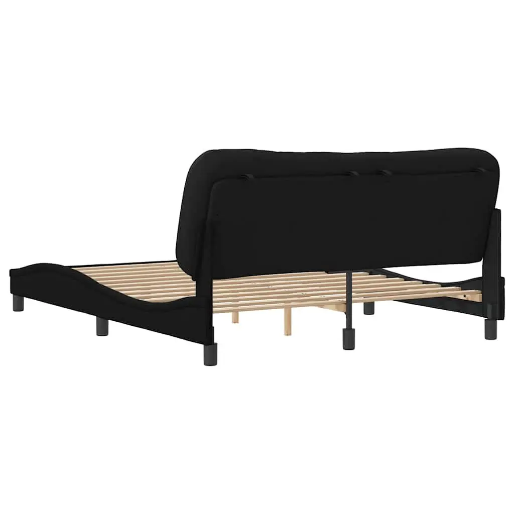 Queen Bed Frame with Fabric Headboard and Plywood Slats Black 152x203cm