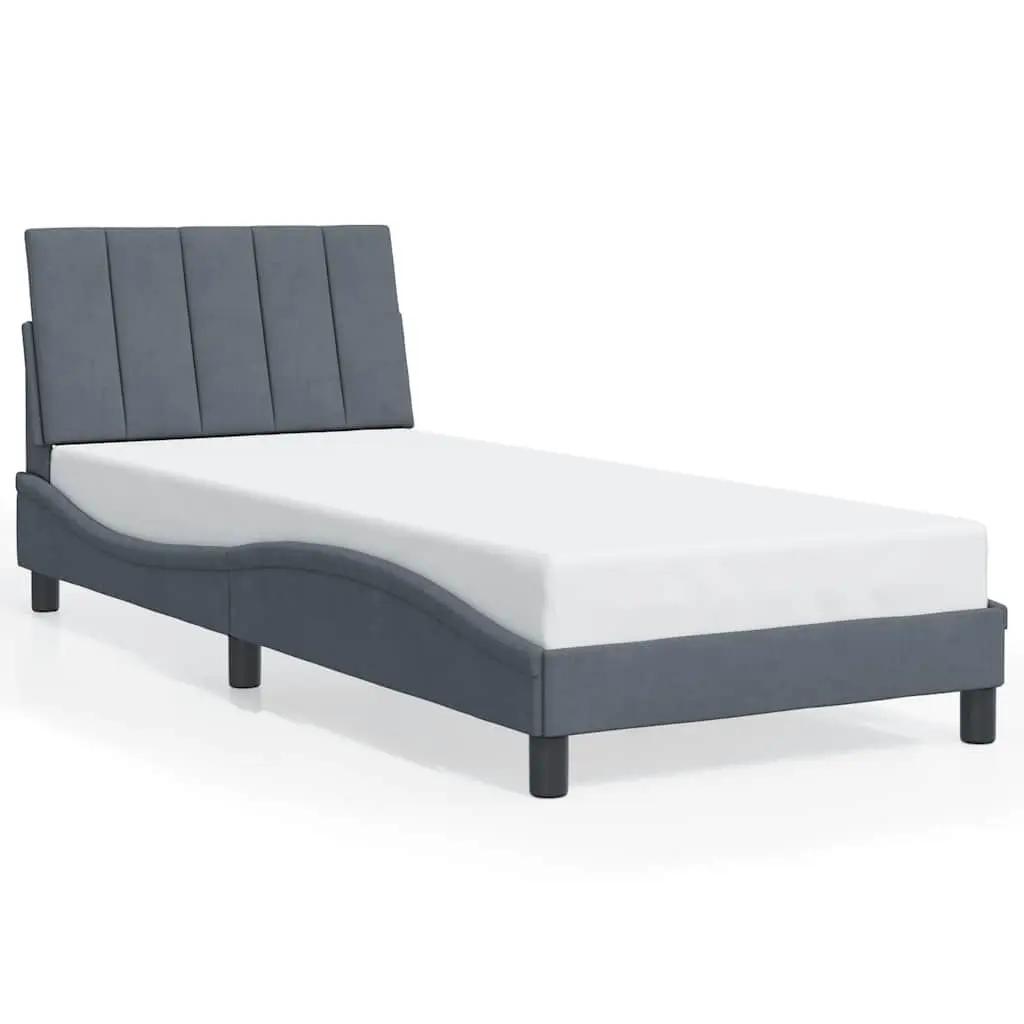 Bed Frame with Headboard Grey Velvet 90x190 cm Slatted Base Modern Design