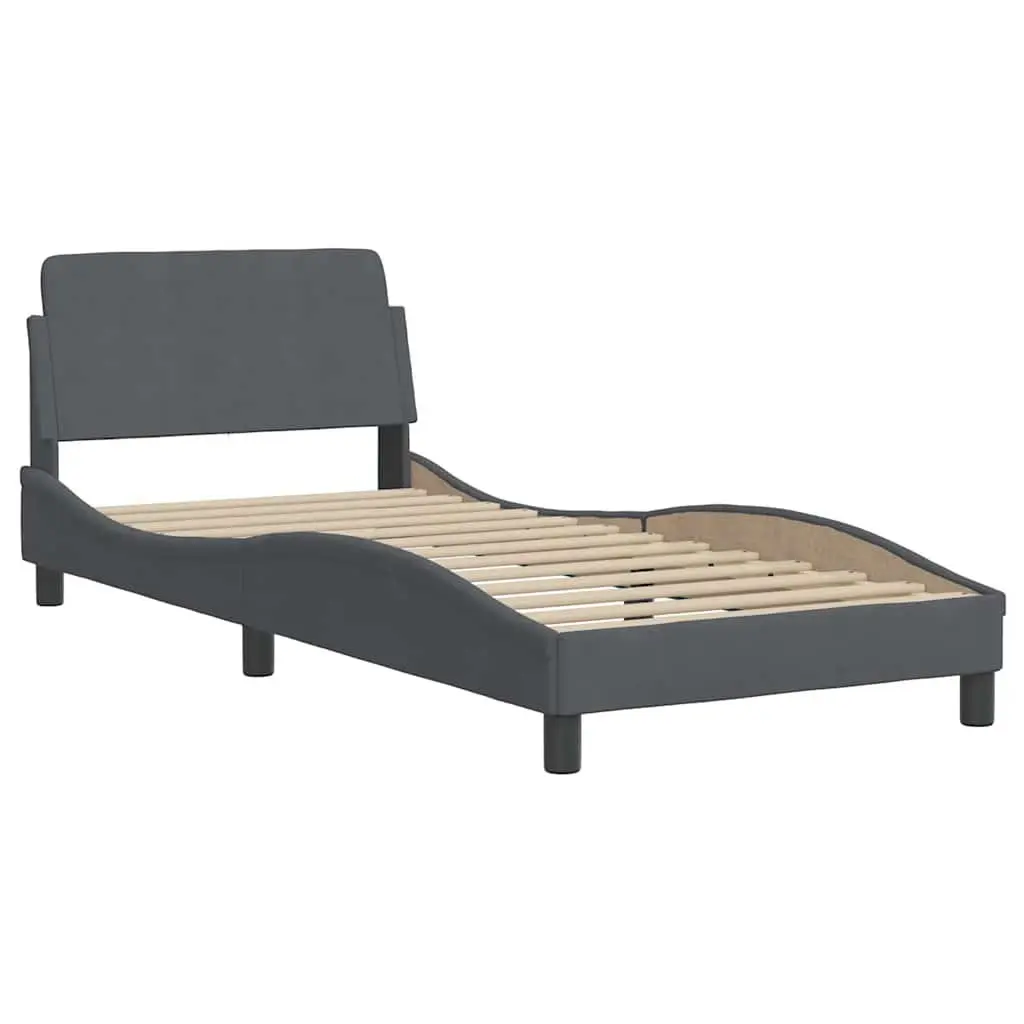 Bed Frame with Headboard Grey Velvet 90x190 cm Slatted Base Modern Design