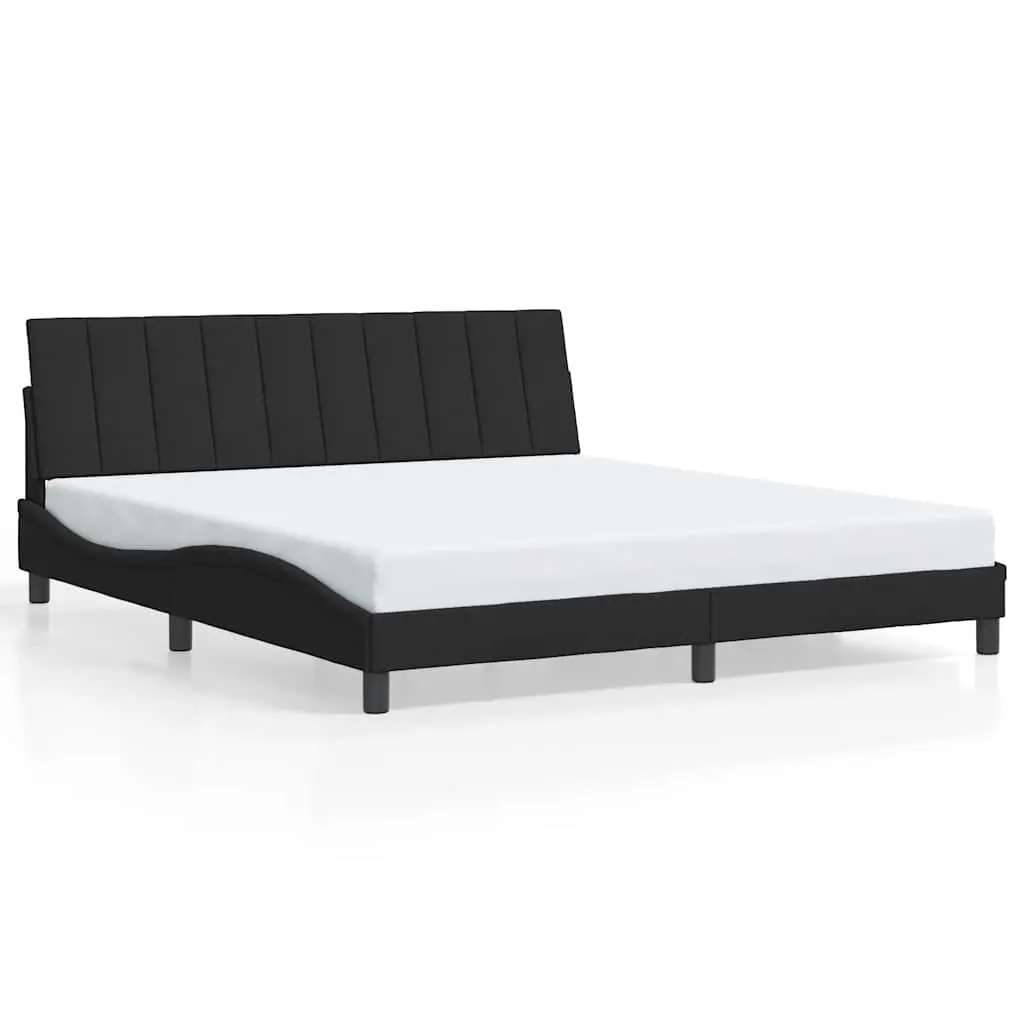 King Bed Frame 180x200 cm Headboard Velvet Black Bedroom Furniture Slatted Base